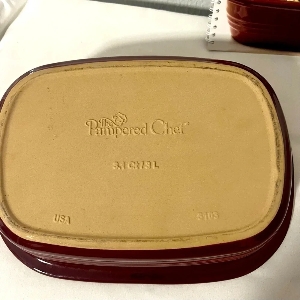 Pampered Chef Cranberry Deep Roaster Covered Baker Stoneware 3.1 Qt USA 5103 EUC